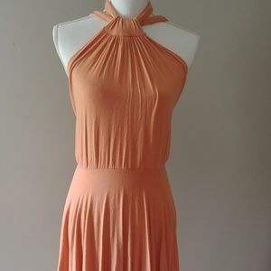 Orange cotton tie neck dress.